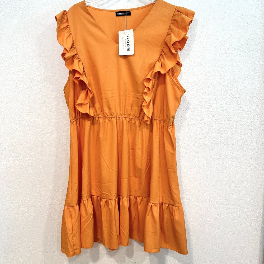 NWT Bloom Chic Mini Dress Sleeveless Ruffles Elastic Waist Orange Size 18 or 2X